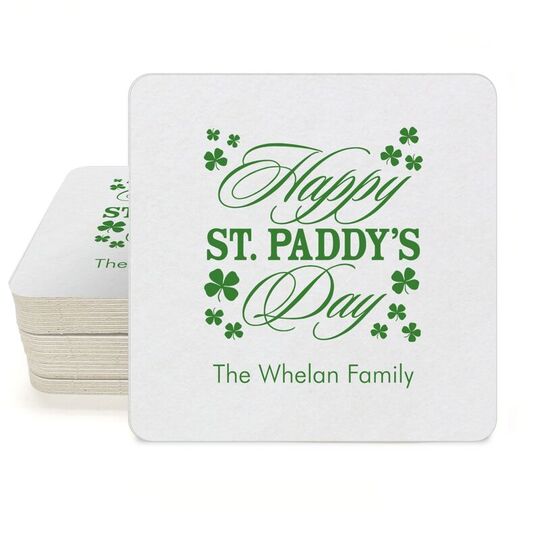 Happy St. Paddy's Day Clover Square Coasters